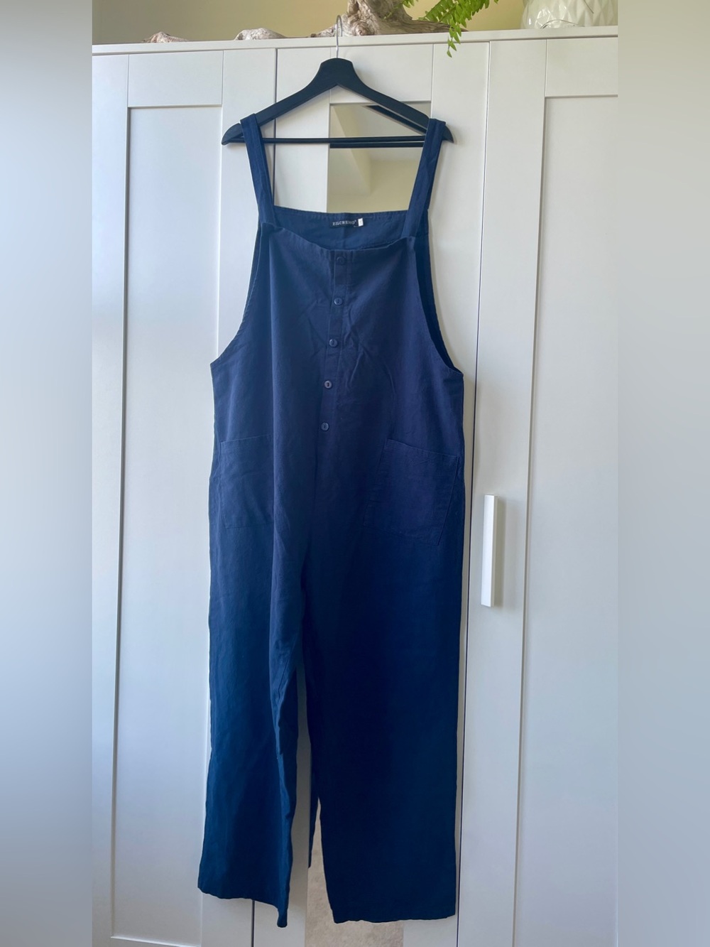Zilch Navy Button-Front Women's Linen Blend Jumpsuit